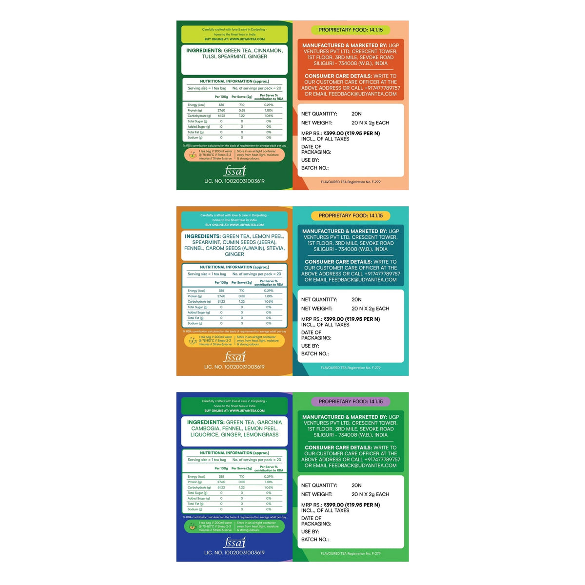 Tea Discovery Pack: back labels with ingredients and nutrition information