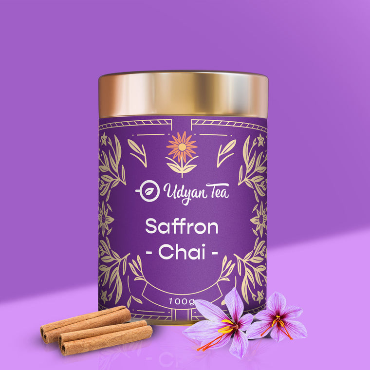 Saffron Chai tin with cinnamon and saffron