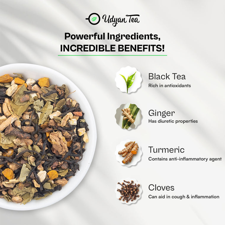 Ayurveda Tea blend with black tea, ginger, turmeric and cloves