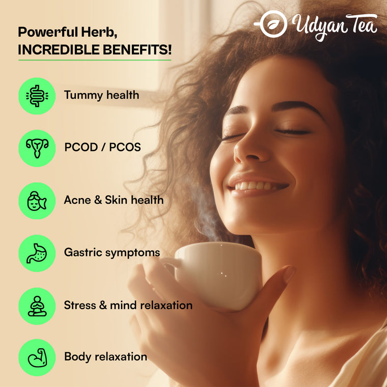 Woman enjoying a cup of Spearmint Herbal Tea