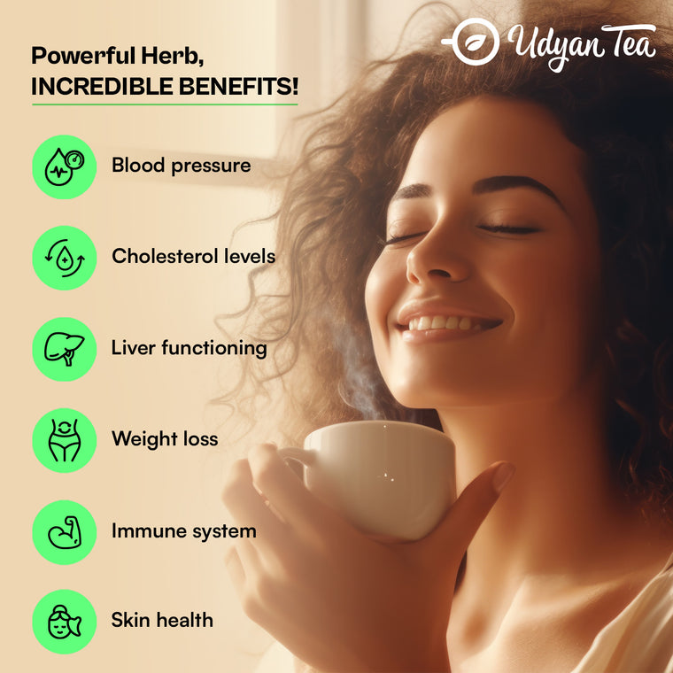 Woman enjoying a cup of Hibiscus Pure Herbal Tea