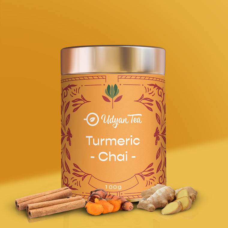 Turmeric Chai tin with turmeric, cinnamon and ginger