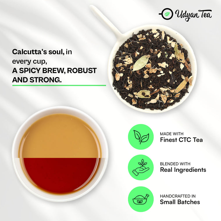 Calcutta Street CTC Chai blend and a cup of brewed chai