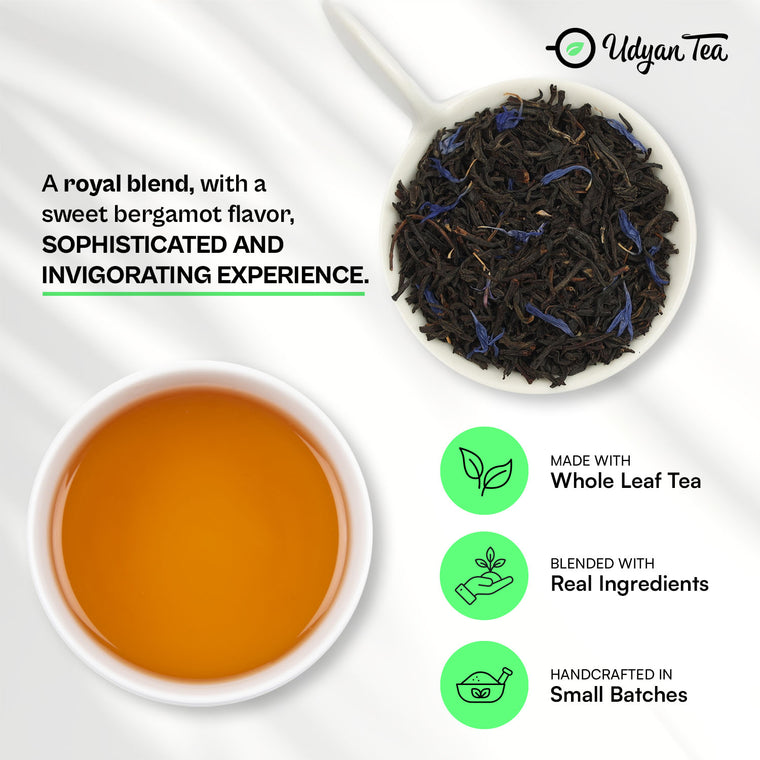 Earl Grey blend and a cup of brewed tea