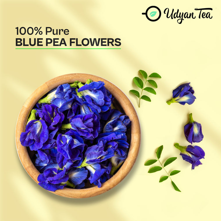 100% pure dried blue pea flowers in a bowl
