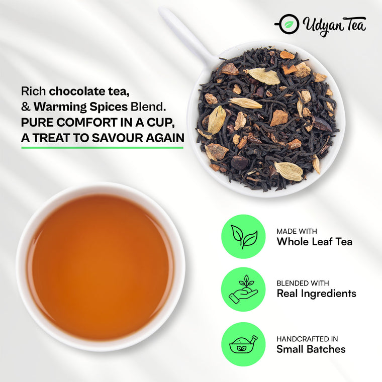 Chocolate Luxe blend and a cup of brewed tea