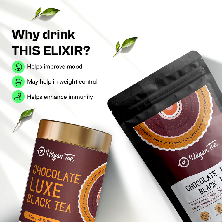 Chocolate Luxe Black Tea pouch and tin