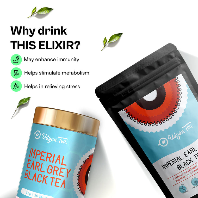 Imperial Earl Grey Black Tea pouch and tin