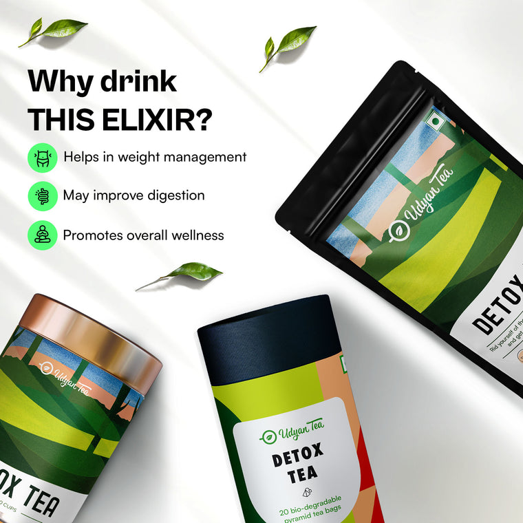 Detox Tea pouch, tin and tea bag pack