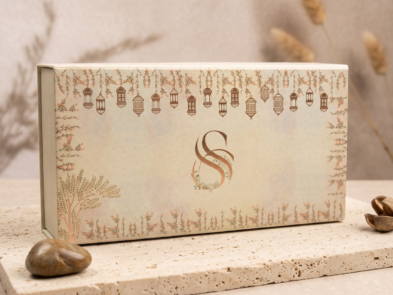 Wedding box printed with the couple's logo