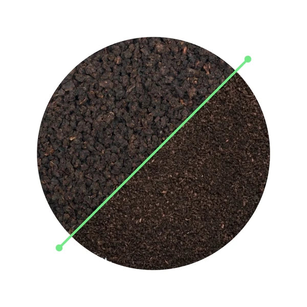 CTC chai grains beside tea dust