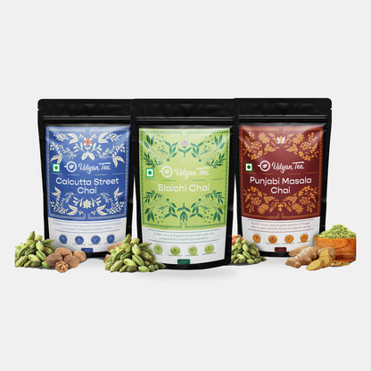 Desi Chai Trio Combo Pack: the packs you get, front view