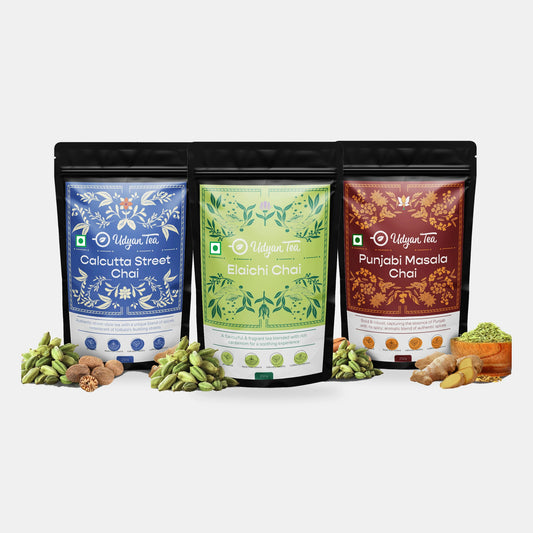 Desi Chai Trio Combo Pack: the packs you get, front view