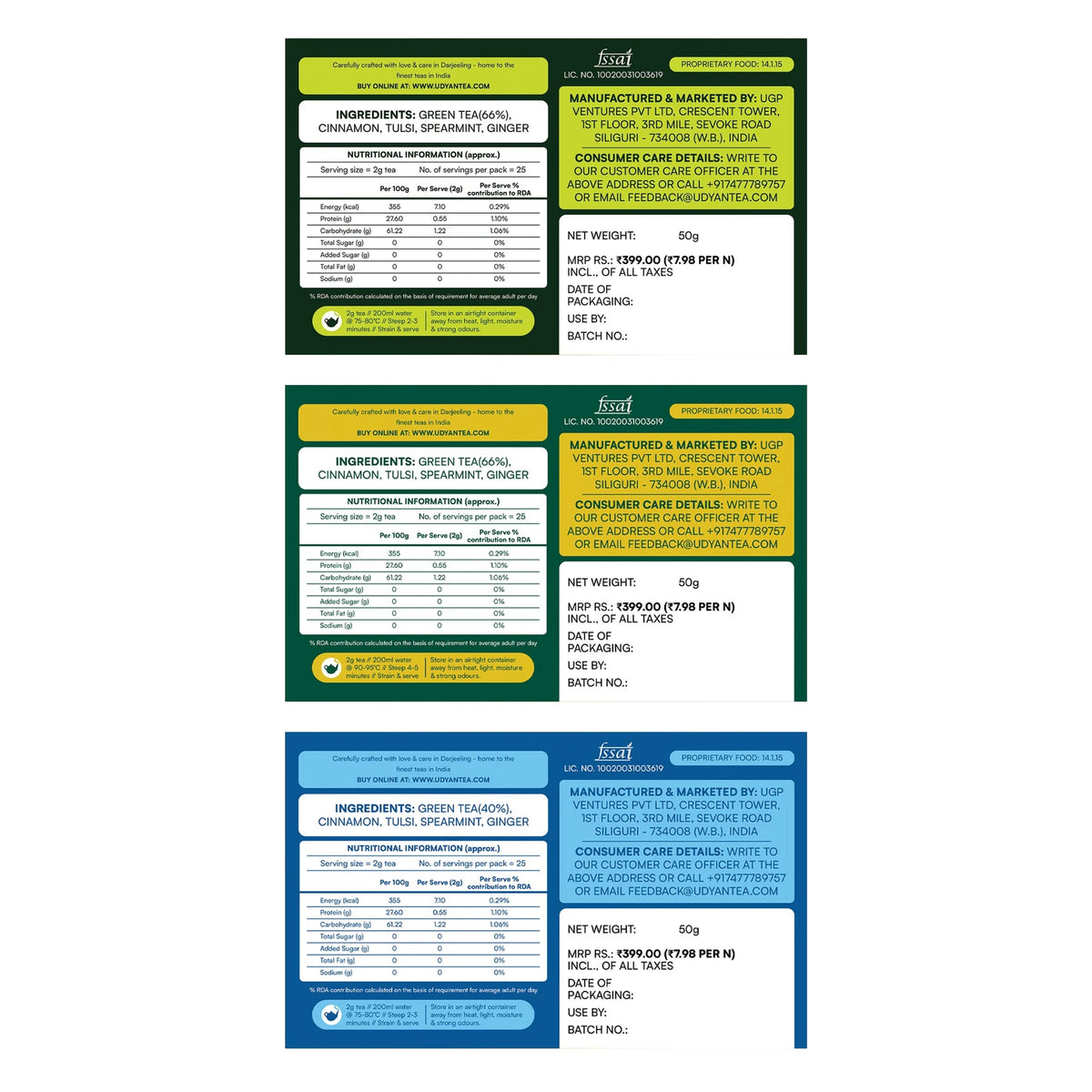 Detoxifying Wellness Tea Pack: back labels with ingredients and nutrition information
