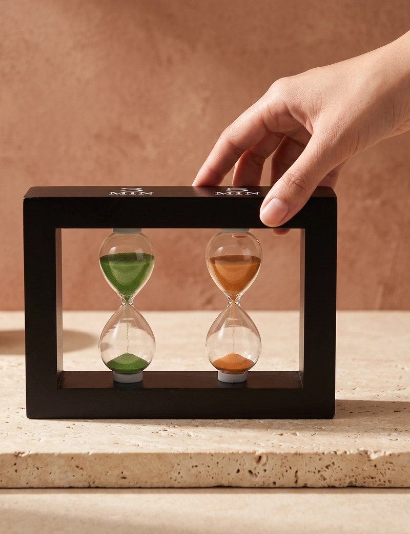 Hand turning the Happy Hour tea timer