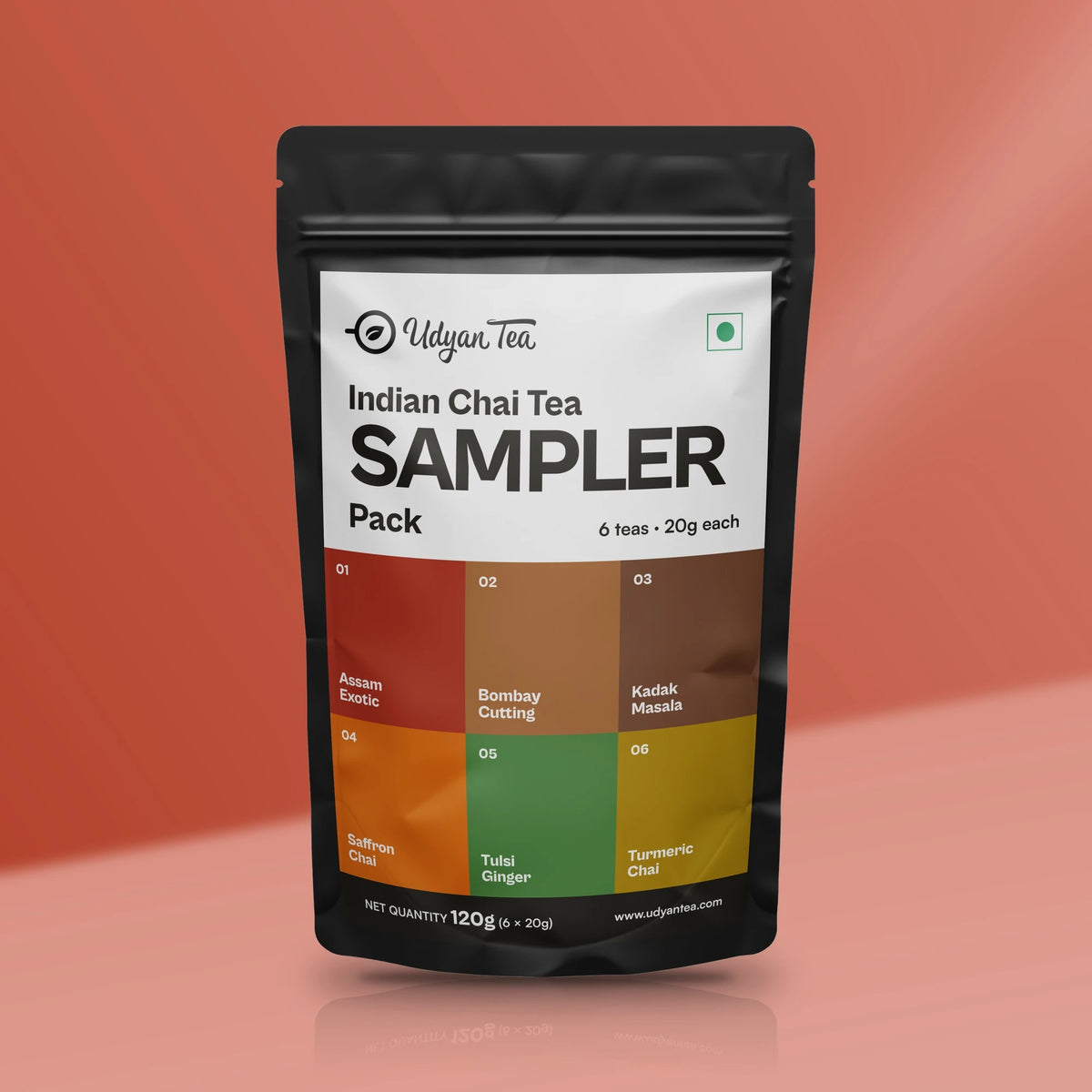 Indian Chai Tea Sampler Pack, front of the pack