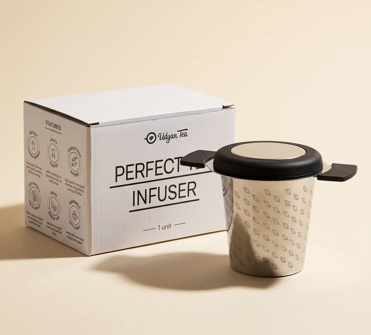 Perfect tea infuser next to its box
