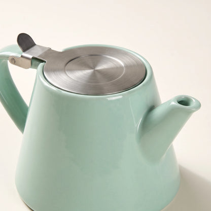 Muse ceramic teapot with infuser, Aqua Blue, close-up of the hinged steel lid