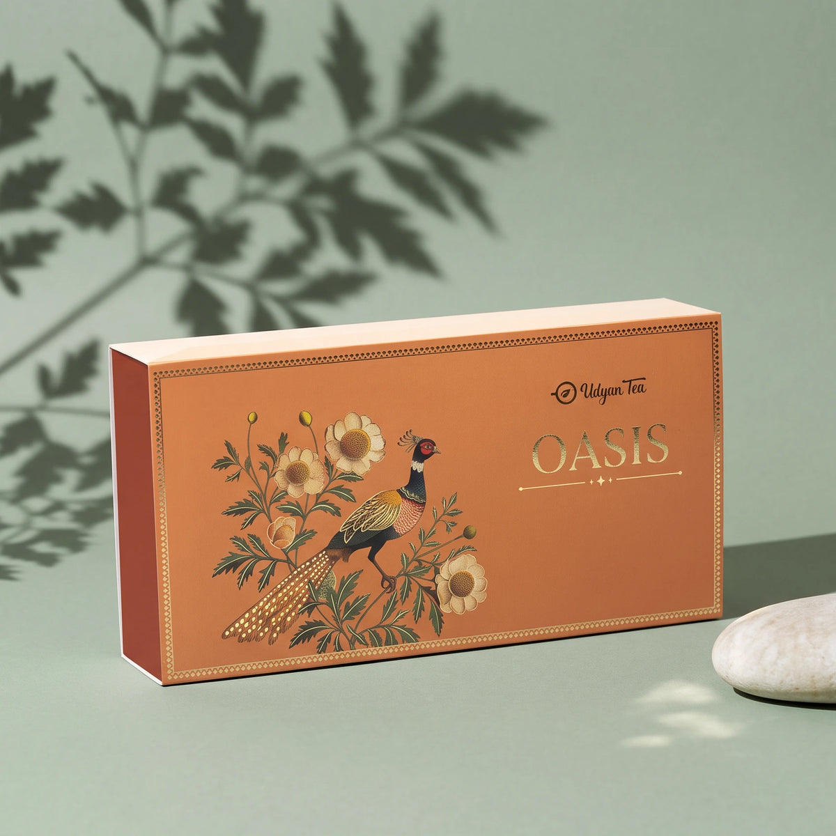 Oasis tea gift box, terracotta with a pheasant and flowers