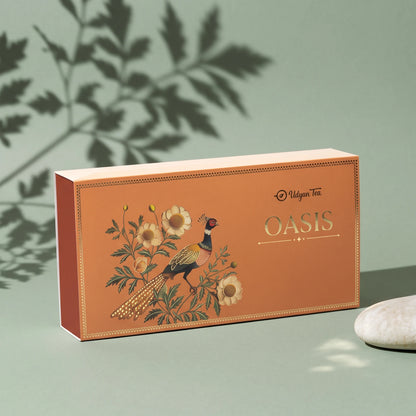 Oasis tea gift box, terracotta with a pheasant and flowers