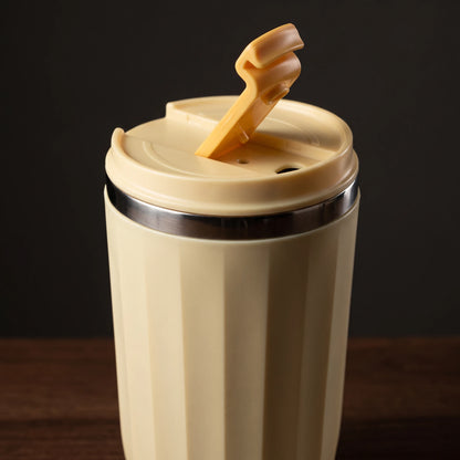 Opal travel tumbler, Honey Yellow, close-up of the flip lid