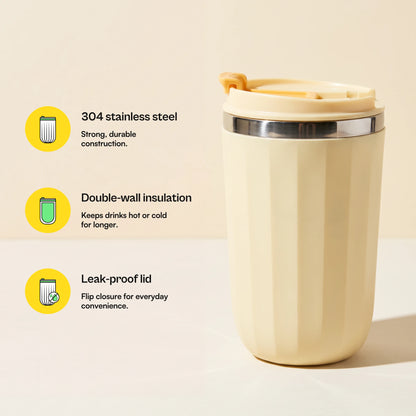 Opal travel tumbler, Honey Yellow, with feature callouts