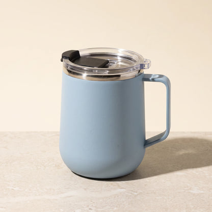 Pulse travel mug, Frost Blue, side view, lid on