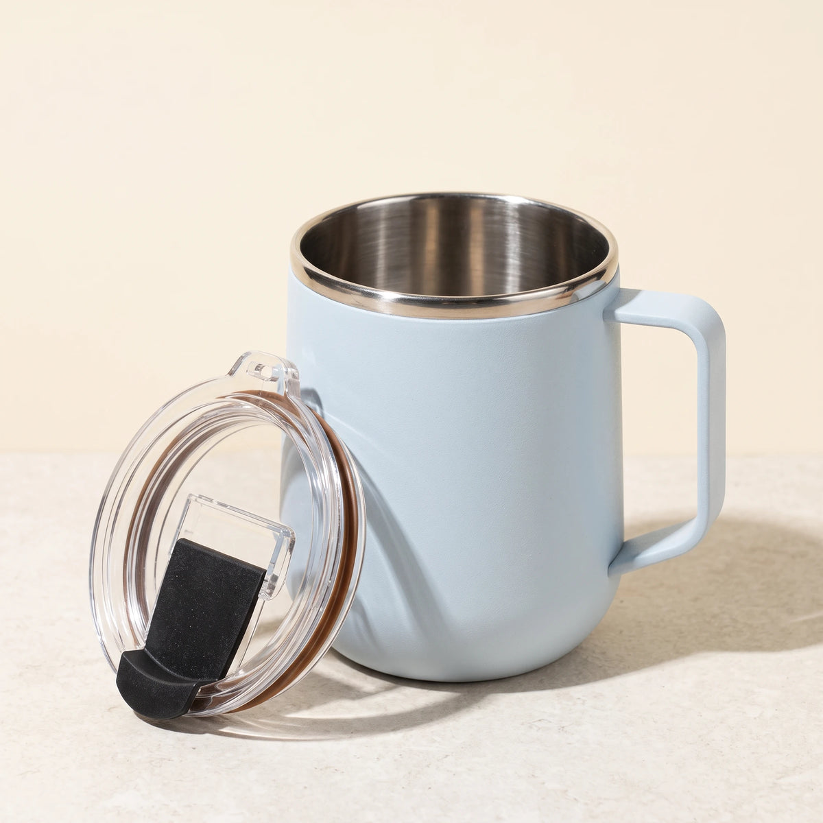 Pulse travel mug, Frost Blue, with lid removed