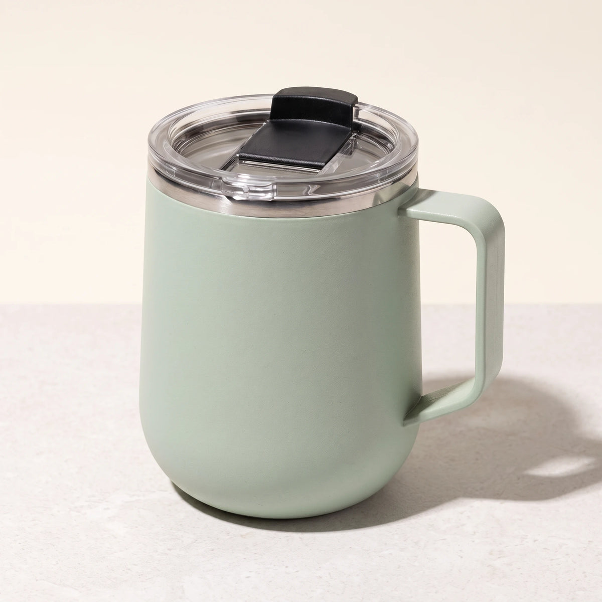 Pulse travel mug, Mint Green, side view, lid on