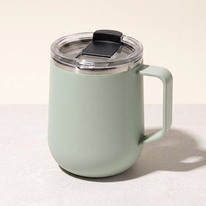 Pulse travel mug, Mint Green, side view, lid on