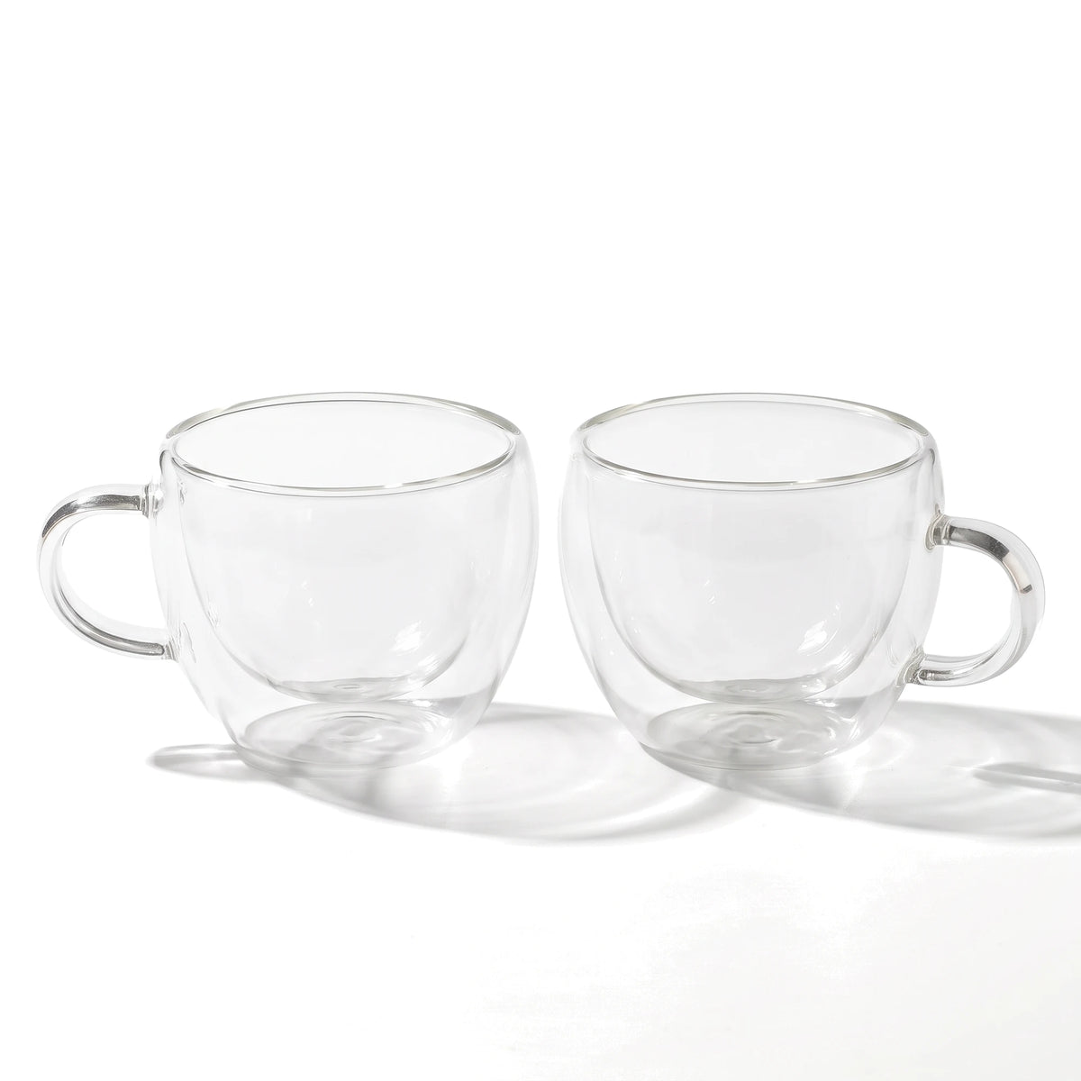 Stellar double wall glass tea cups, set of 2 on a white background